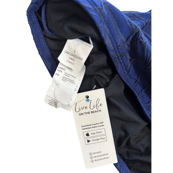 Cupshe Floral Scalloped One-Shoulder Bikini ‘Top’ Tone On Tone Rich Royal Blue W - Picture 7 of 8